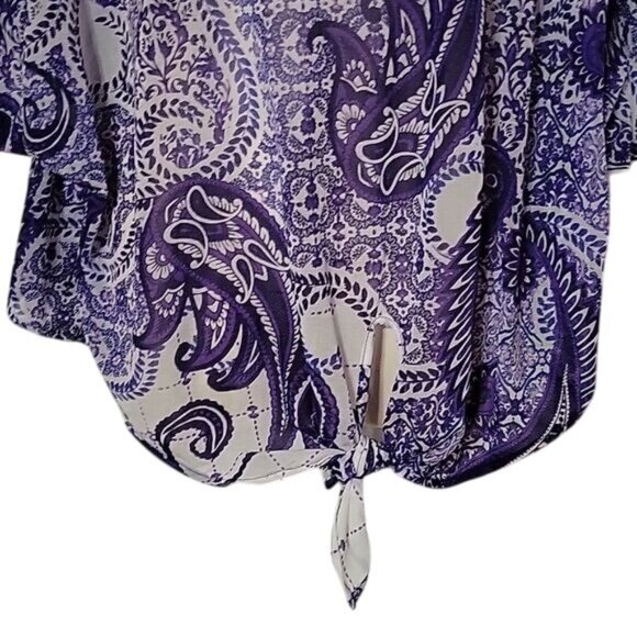 Alfani Womens 2X Purple Paisley Sheer Top With Tie Hem - Picture 4 of 6